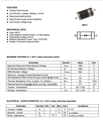 DL4007 General Purpose Schottky Diode / Silicon Rectifier Diode Sod80 4007 1n4007